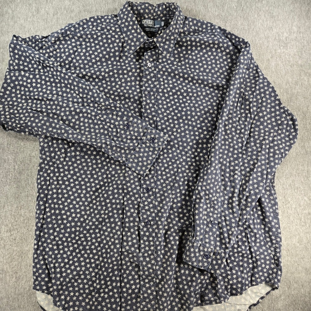 Vintage Polo Ralph Lauren Button Up Shirt Mens XXL Navy Floral Long Sleeve